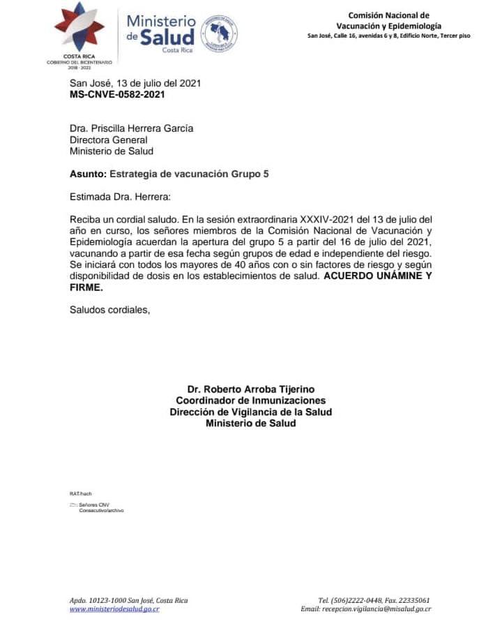 Carta de Comisión Nacional de Vacunación