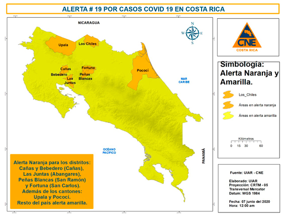 mapa de costa rica de zonas en alerta amarilla