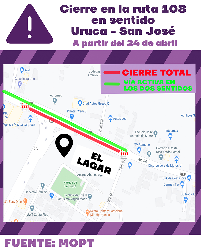Ruta 108 cerrada por trabajos nocturnos